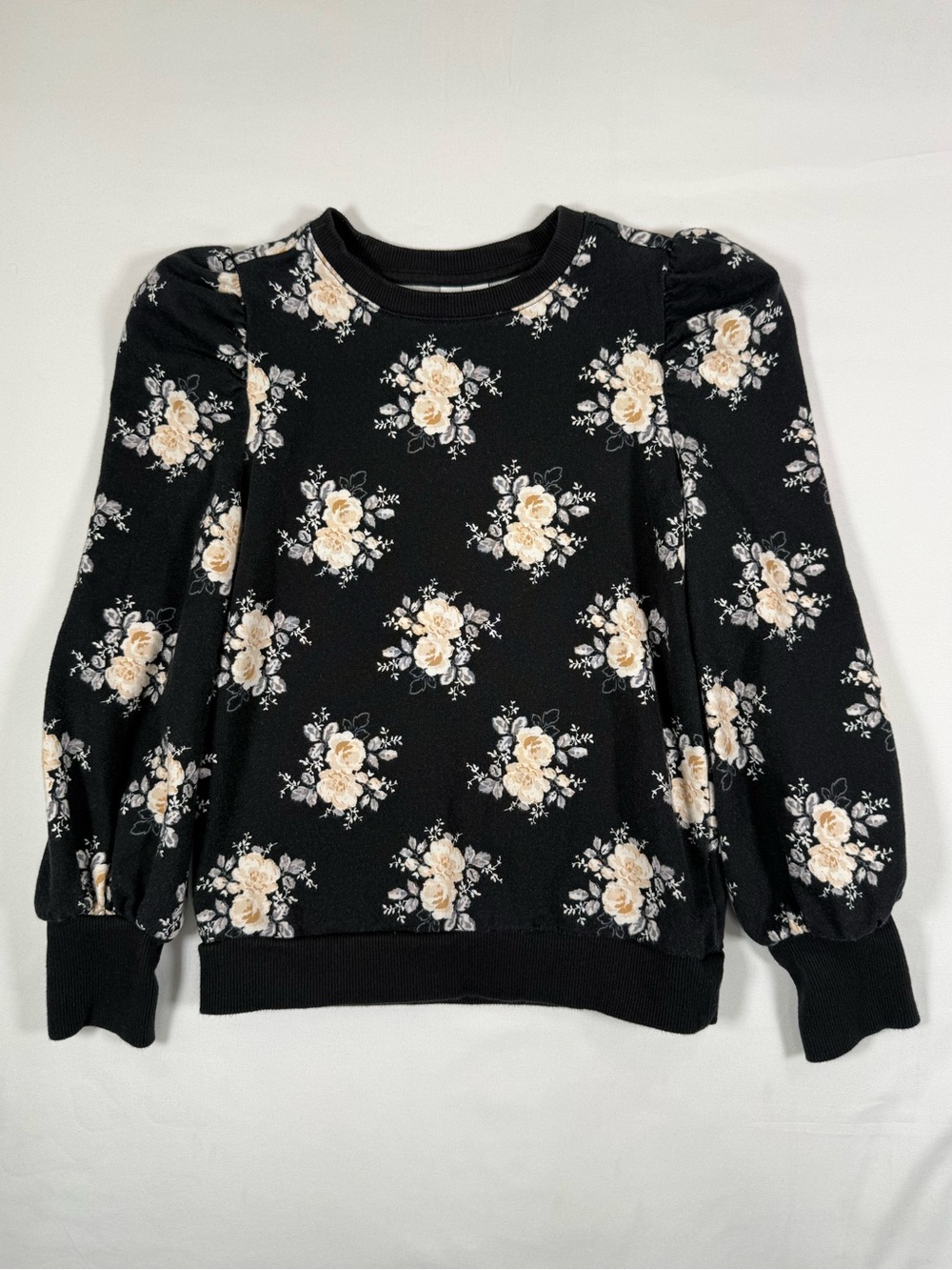 JANIE AND JACK Girls Floral Rose Puff Sleeve Sweatshirt‎ 8 Cottagecore Romantic